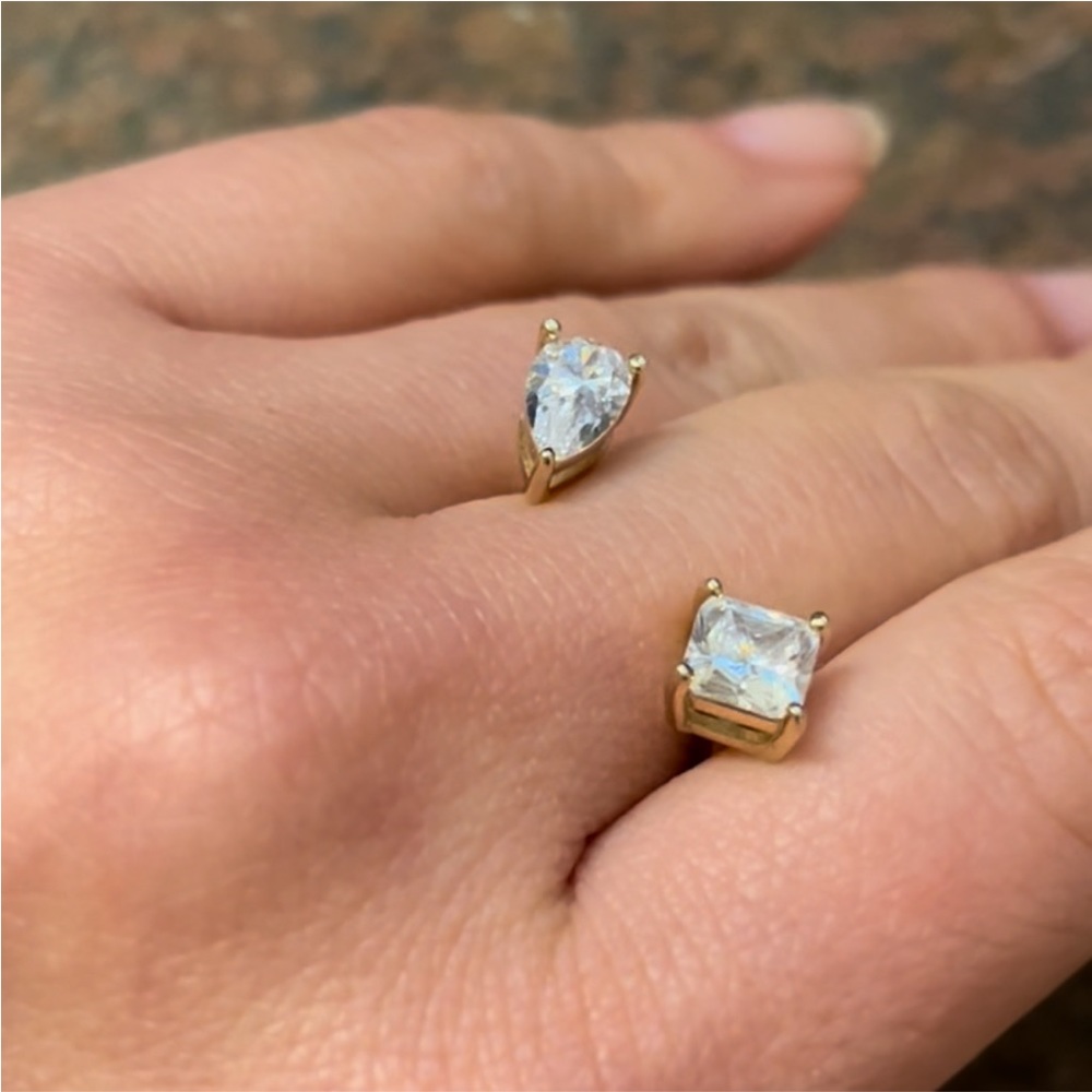 Sz 6 💎 sparkly ✨ Gold plated CZ sterling silver two stone rings 925